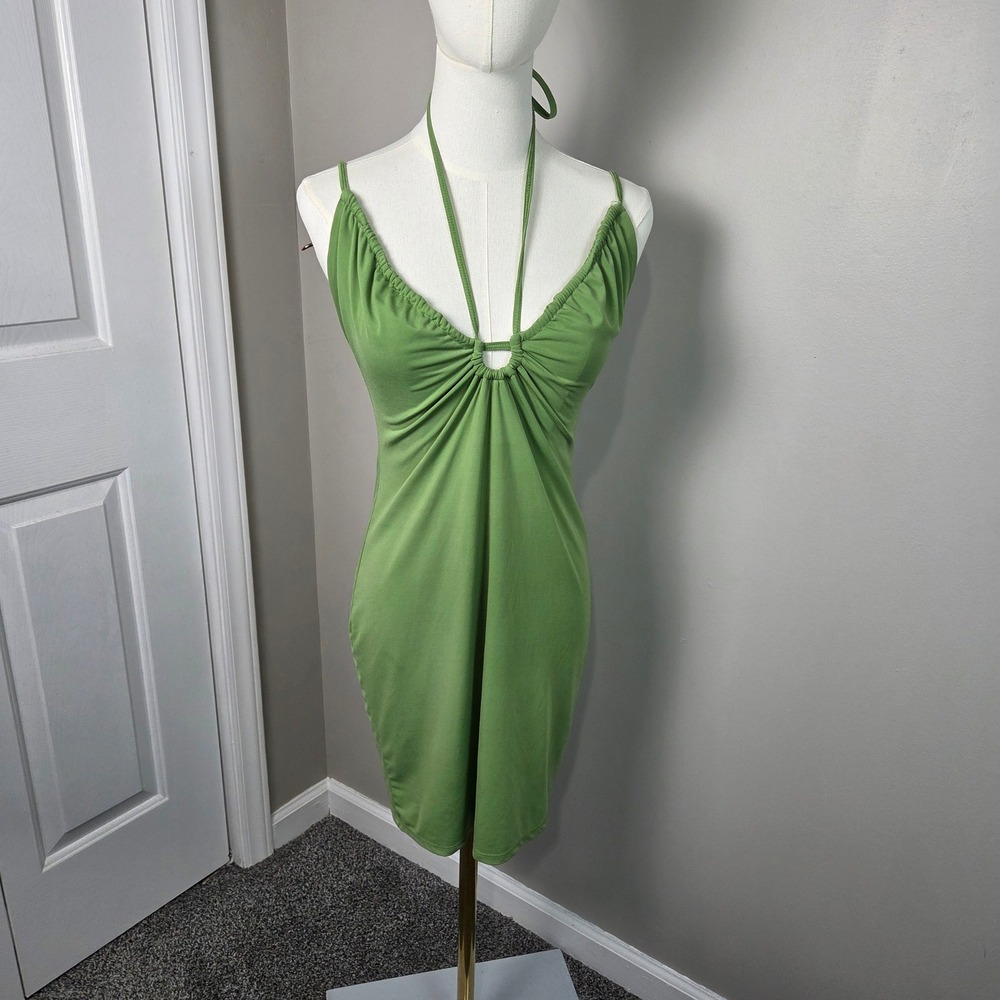 Abercrombie & Fitch Dress Women M Green Excellent Halter O-Ring Mini Bodycon